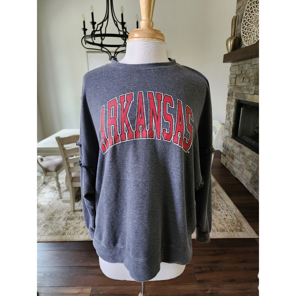 Gameday Couture Arkansas Razorbacks Ruffle Sleeve Sweatshirt Gray Small Gameday